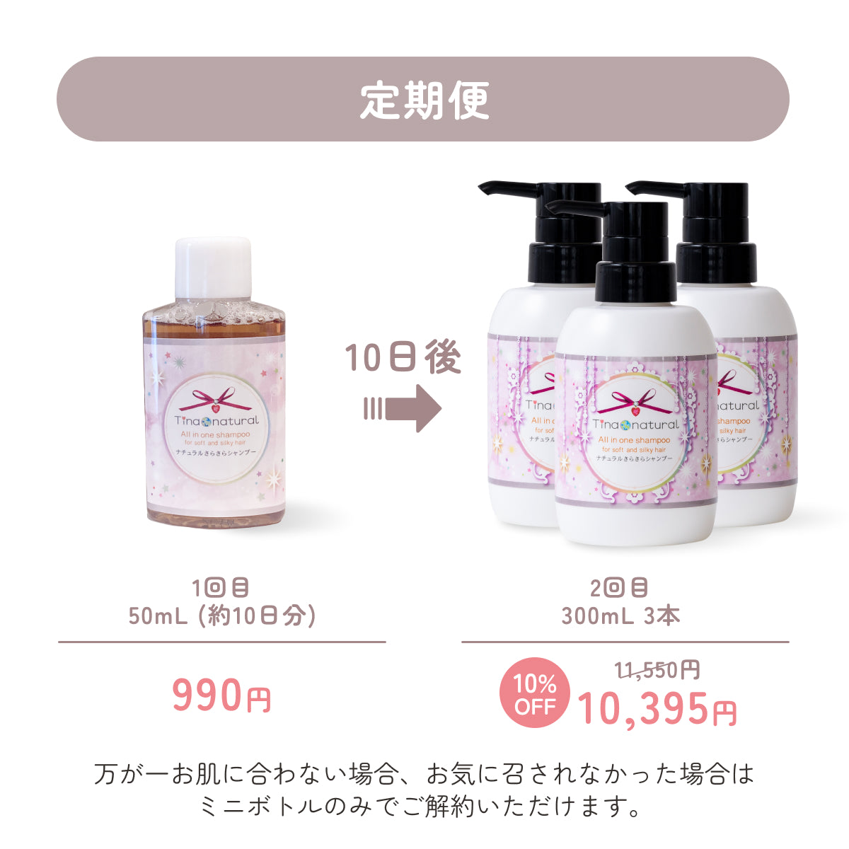 【初回990円】ミニボトルから始める定期便（2回目以降300ｍL 3本）